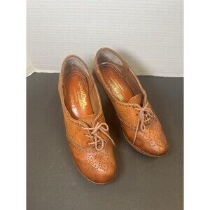 Vintage 70’s Quali Craft Casualettes Shoes Wing Tip Leather Brazil Wood Heels 7b